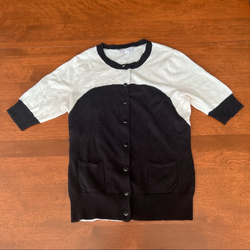 New York & Co Short Sleeve Button Front Cardigan Sweater Colorblock Small